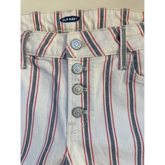 Old Navy American Denim Cuffed Shorts 5 Pkt Cream Gray Red stripe Size 10 July 4 - Picture 3 of 8